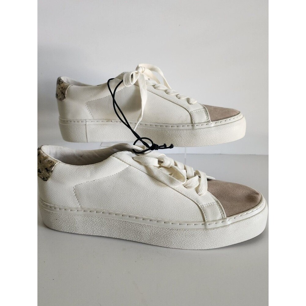 Express Women's 9 Faux Leather Snake Print White Sneakers
